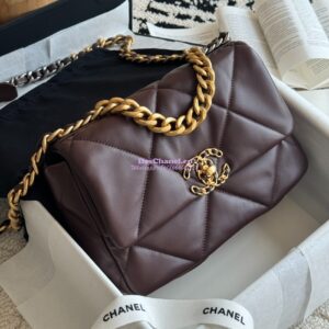 Replica Chanel 19 Small Flap Bag AS1160 Lambskin Dark brown 2