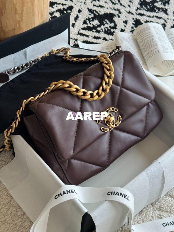 Replica Chanel 19 Small Flap Bag AS1160 Lambskin Dark brown 4