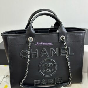Replica Chanel Small Tote 2 in 1 Calfskin Deauville Bag AS3351 Black Embroidered Logo