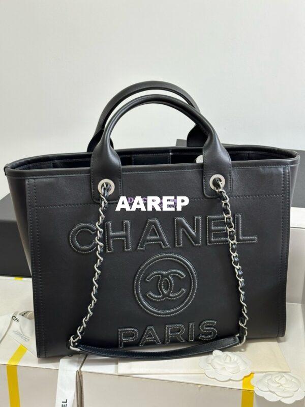 Replica Chanel Small Tote 2 in 1 Calfskin Deauville Bag AS3351 Black Embroidered Logo