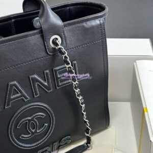 Replica Chanel Small Tote 2 in 1 Calfskin Deauville Bag AS3351 Black Embroidered Logo 2