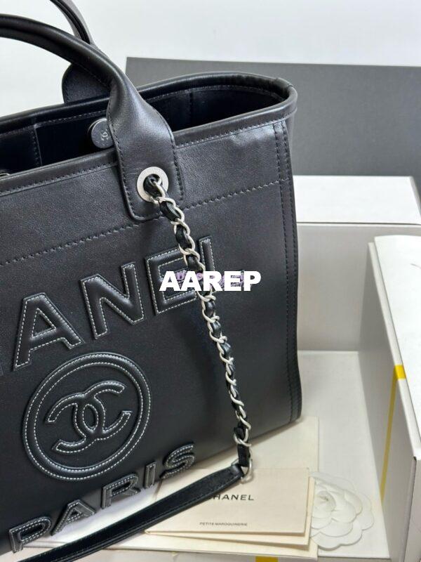 Replica Chanel Small Tote 2 in 1 Calfskin Deauville Bag AS3351 Black Embroidered Logo 2