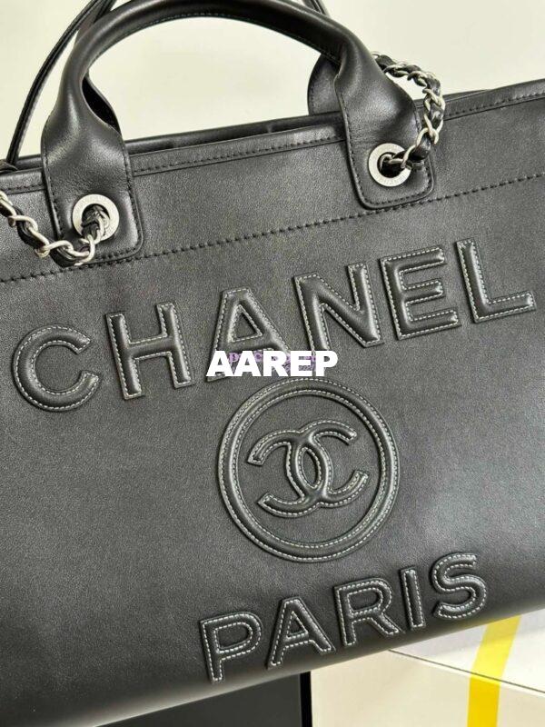 Replica Chanel Small Tote 2 in 1 Calfskin Deauville Bag AS3351 Black Embroidered Logo 3
