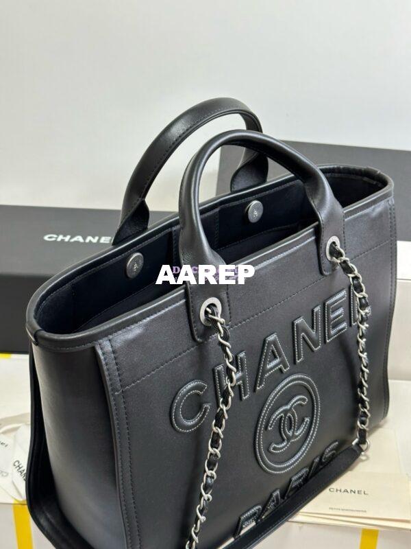 Replica Chanel Small Tote 2 in 1 Calfskin Deauville Bag AS3351 Black Embroidered Logo 4