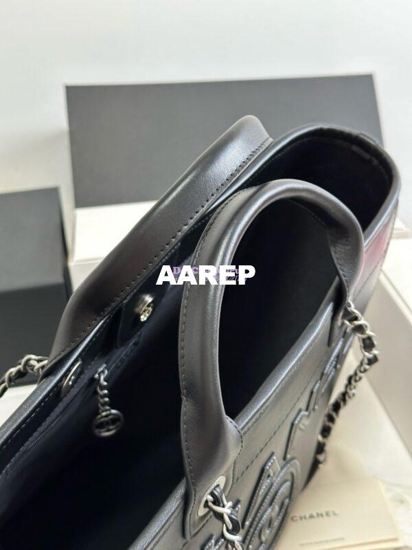 Replica Chanel Small Tote 2 in 1 Calfskin Deauville Bag AS3351 Black Embroidered Logo 5