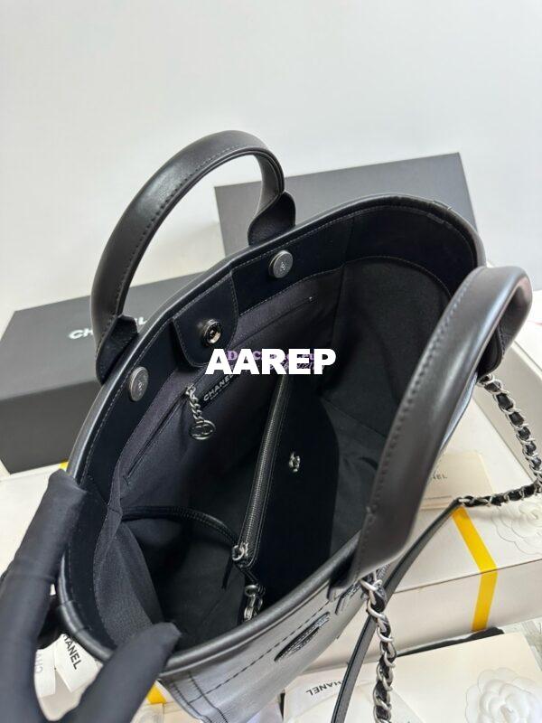Replica Chanel Small Tote 2 in 1 Calfskin Deauville Bag AS3351 Black Embroidered Logo 6