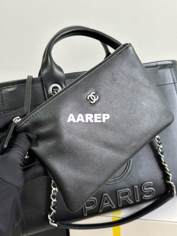 Replica Chanel Small Tote 2 in 1 Calfskin Deauville Bag AS3351 Black Embroidered Logo 7
