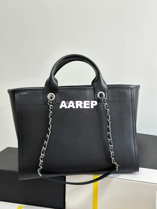 Replica Chanel Small Tote 2 in 1 Calfskin Deauville Bag AS3351 Black Embroidered Logo 9
