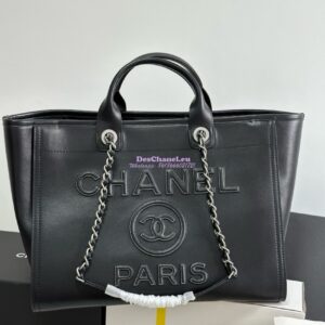 Replica Chanel Large Tote 2 in 1 Calfskin Deauville Bag A66941 Black Embroidered Logo