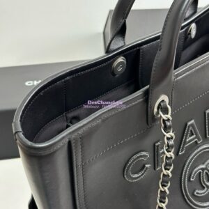 Replica Chanel Large Tote 2 in 1 Calfskin Deauville Bag A66941 Black Embroidered Logo 2