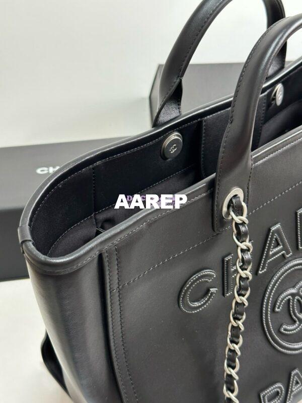 Replica Chanel Large Tote 2 in 1 Calfskin Deauville Bag A66941 Black Embroidered Logo 2
