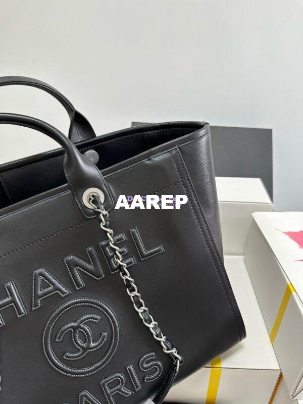 Replica Chanel Large Tote 2 in 1 Calfskin Deauville Bag A66941 Black Embroidered Logo 4