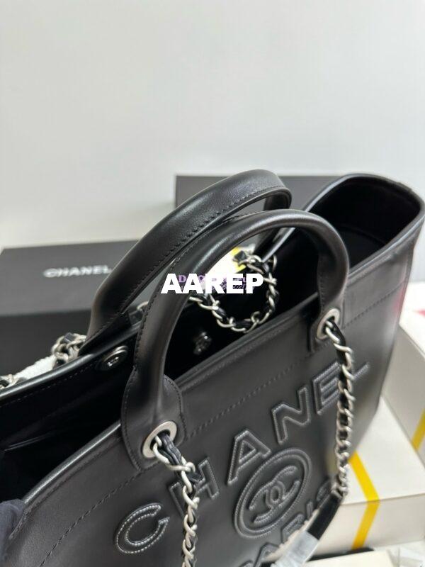 Replica Chanel Large Tote 2 in 1 Calfskin Deauville Bag A66941 Black Embroidered Logo 5