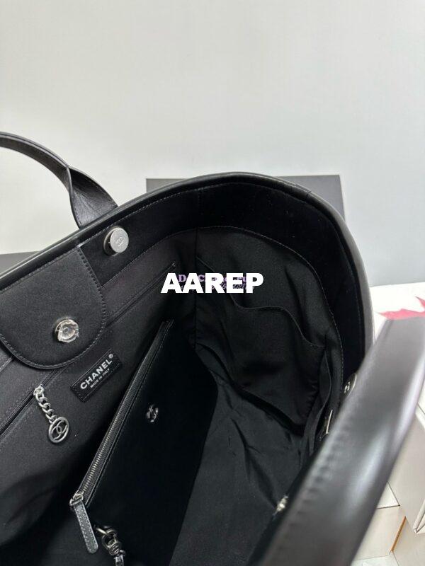 Replica Chanel Large Tote 2 in 1 Calfskin Deauville Bag A66941 Black Embroidered Logo 7