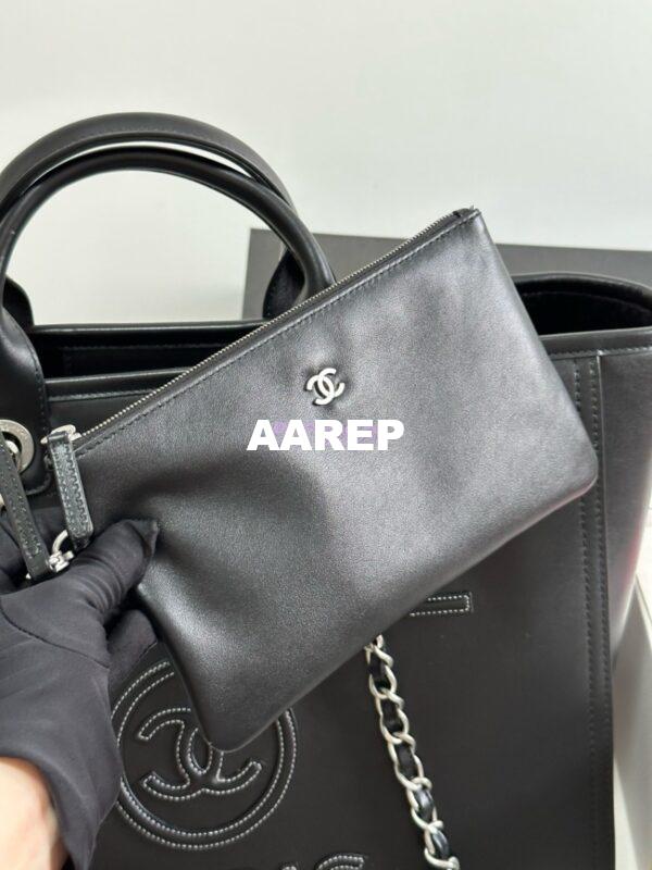 Replica Chanel Large Tote 2 in 1 Calfskin Deauville Bag A66941 Black Embroidered Logo 8