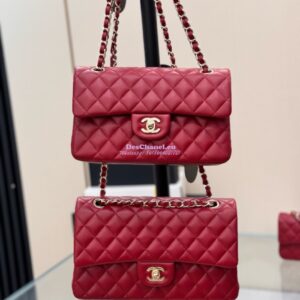 Replica Chanel CF 1112 Classic Flap Bag Qulited Lambskin with Light Gold Hardware in Deep Red