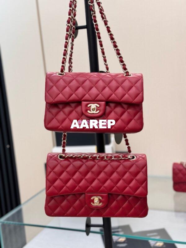 Replica Chanel CF 1112 Classic Flap Bag Qulited Lambskin with Light Gold Hardware in Deep Red 3