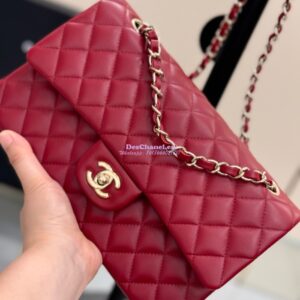 Replica Chanel CF 1112 Classic Flap Bag Qulited Lambskin with Light Gold Hardware in Deep Red 2