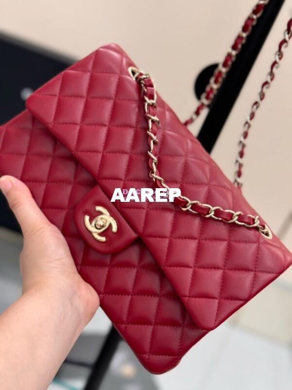 Replica Chanel CF 1112 Classic Flap Bag Qulited Lambskin with Light Gold Hardware in Deep Red 4