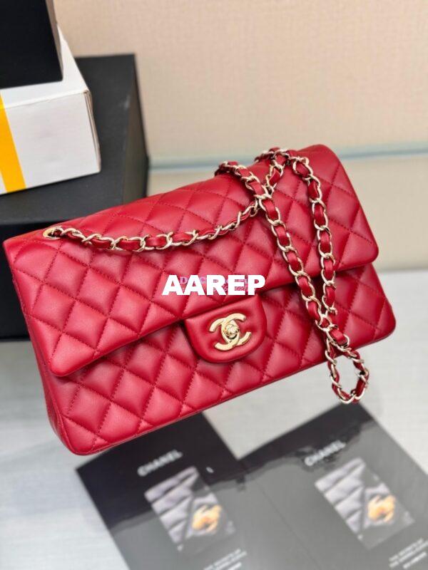 Replica Chanel CF 1112 Classic Flap Bag Qulited Lambskin with Light Gold Hardware in Deep Red 5