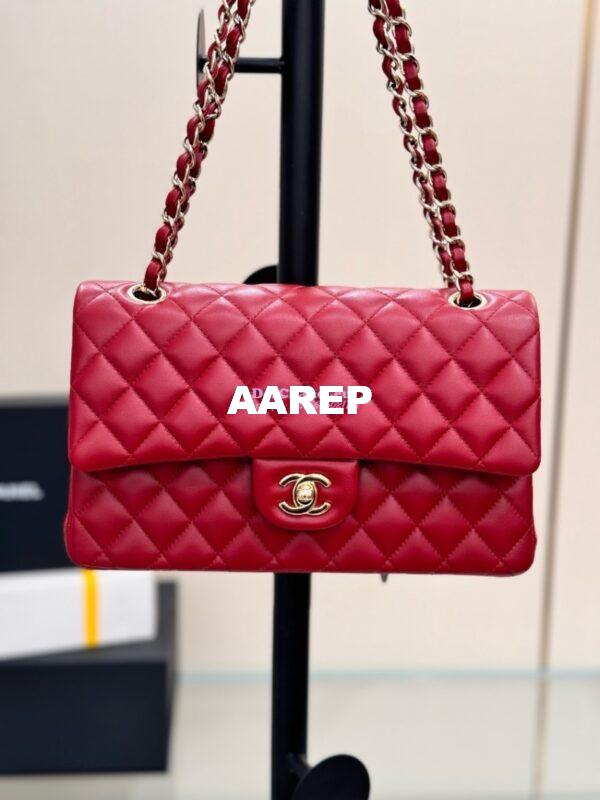 Replica Chanel CF 1112 Classic Flap Bag Qulited Lambskin with Light Gold Hardware in Deep Red 6