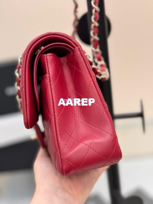 Replica Chanel CF 1112 Classic Flap Bag Qulited Lambskin with Light Gold Hardware in Deep Red 7