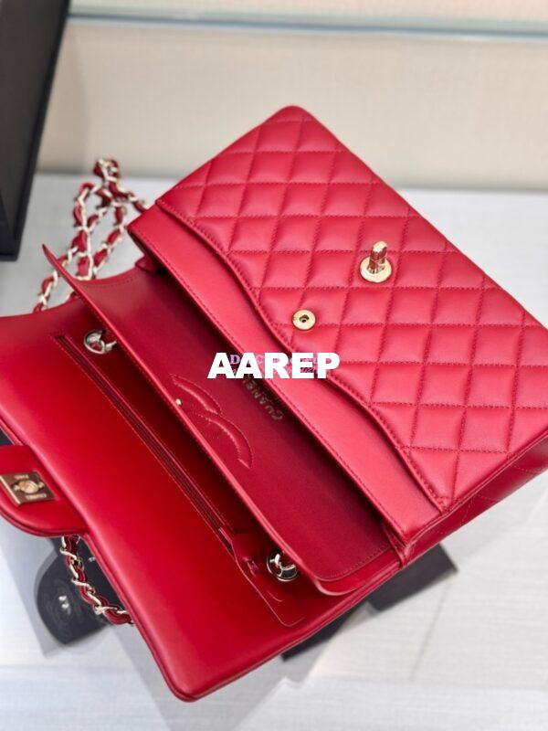 Replica Chanel CF 1112 Classic Flap Bag Qulited Lambskin with Light Gold Hardware in Deep Red 9