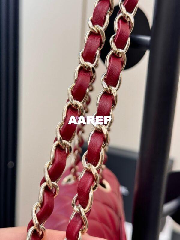 Replica Chanel CF 1112 Classic Flap Bag Qulited Lambskin with Light Gold Hardware in Deep Red 10