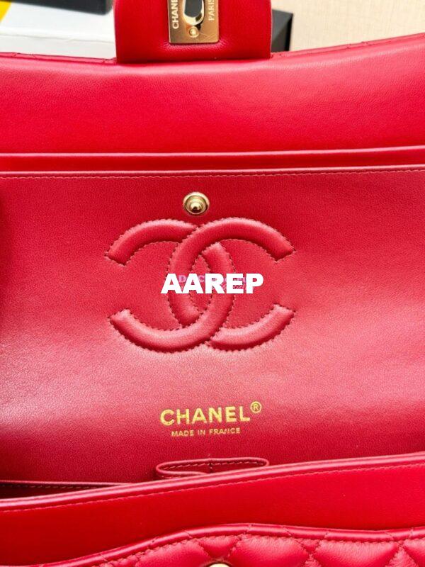 Replica Chanel CF 1112 Classic Flap Bag Qulited Lambskin with Light Gold Hardware in Deep Red 11