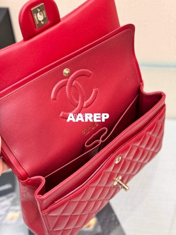 Replica Chanel CF 1112 Classic Flap Bag Qulited Lambskin with Light Gold Hardware in Deep Red 12