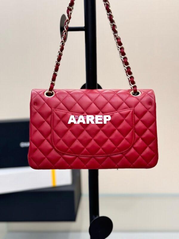 Replica Chanel CF 1112 Classic Flap Bag Qulited Lambskin with Light Gold Hardware in Deep Red 13