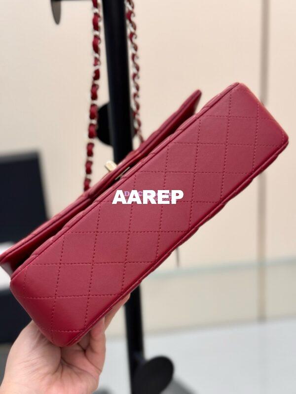 Replica Chanel CF 1112 Classic Flap Bag Qulited Lambskin with Light Gold Hardware in Deep Red 15