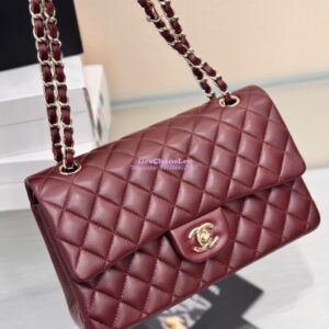 Replica Chanel CF 1112 Classic Flap Bag Qulited Lambskin with Light Gold Hardware in Dark Burgundy 2
