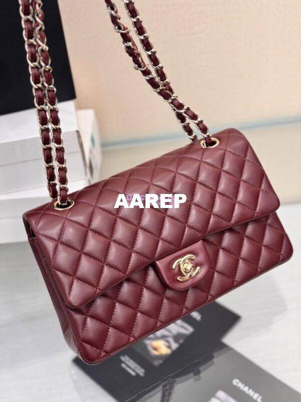 Replica Chanel CF 1112 Classic Flap Bag Qulited Lambskin with Light Gold Hardware in Dark Burgundy 4