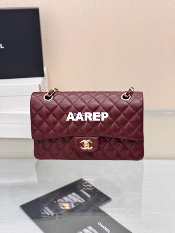 Replica Chanel CF 1112 Classic Flap Bag Qulited Lambskin with Light Gold Hardware in Dark Burgundy 5