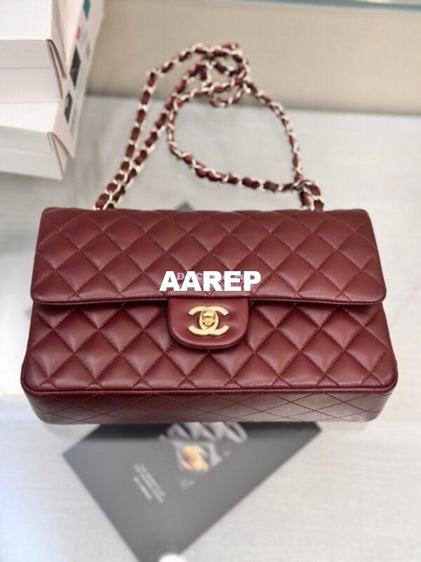 Replica Chanel CF 1112 Classic Flap Bag Qulited Lambskin with Light Gold Hardware in Dark Burgundy 6
