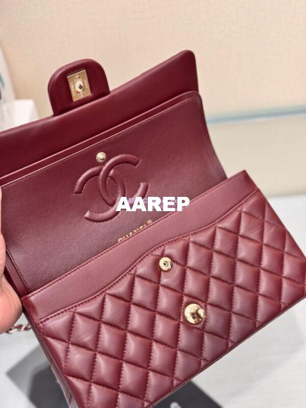 Replica Chanel CF 1112 Classic Flap Bag Qulited Lambskin with Light Gold Hardware in Dark Burgundy 11