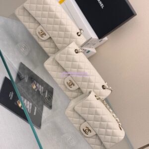 Replica Chanel CF 1112 Classic Flap Bag Qulited Lambskin with Light Gold Hardware in Milky White
