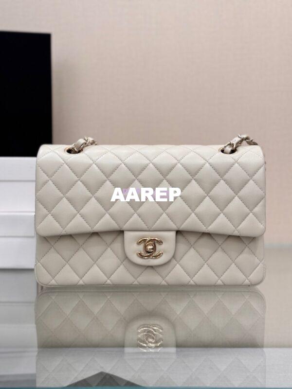 Replica Chanel CF 1112 Classic Flap Bag Qulited Lambskin with Light Gold Hardware in Milky White 4