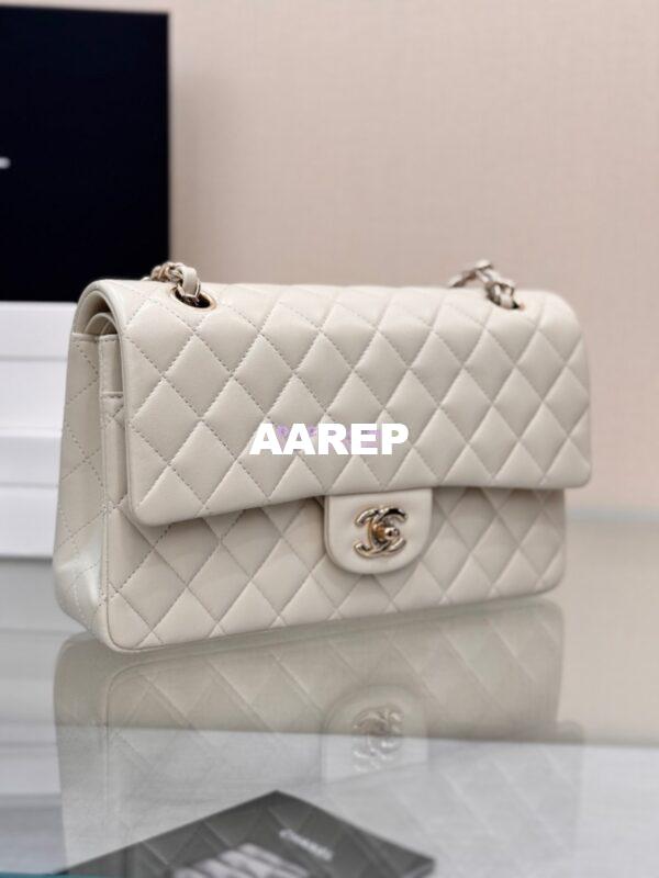 Replica Chanel CF 1112 Classic Flap Bag Qulited Lambskin with Light Gold Hardware in Milky White 5