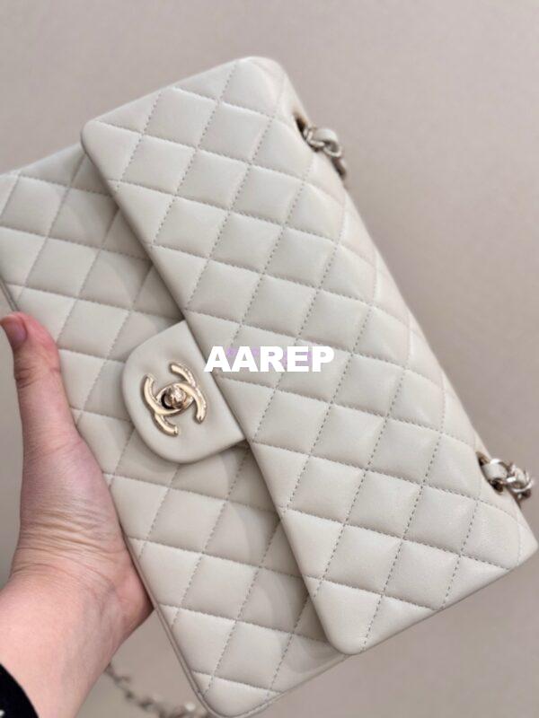 Replica Chanel CF 1112 Classic Flap Bag Qulited Lambskin with Light Gold Hardware in Milky White 6