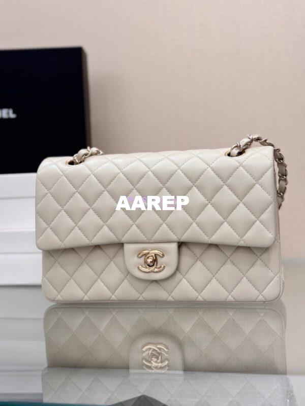 Replica Chanel CF 1112 Classic Flap Bag Qulited Lambskin with Light Gold Hardware in Milky White 7