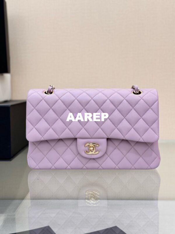 Replica Chanel CF 1112 Classic Flap Bag Qulited Lambskin with Light Gold Hardware in Lotus Pink 3