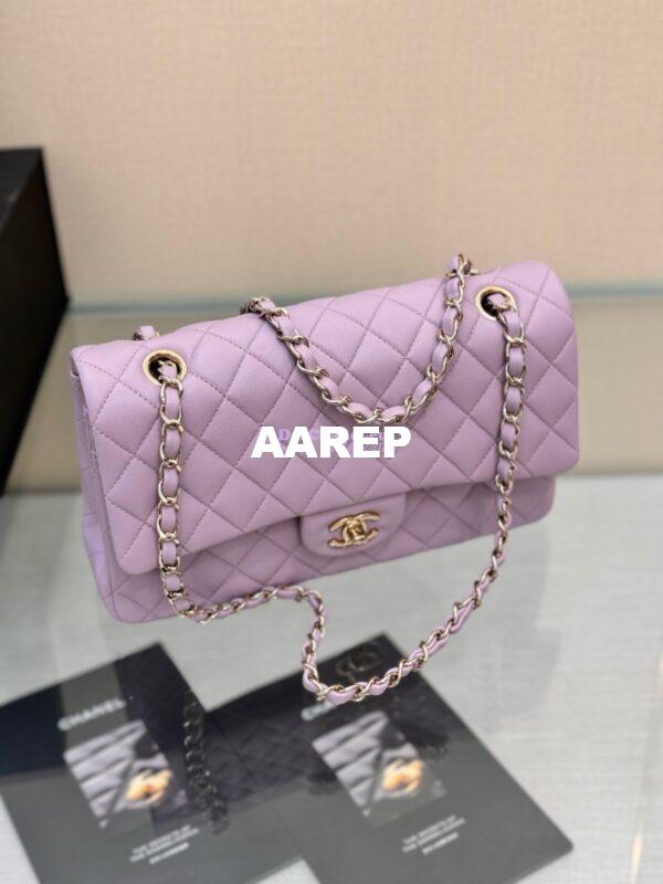Replica Chanel CF 1112 Classic Flap Bag Qulited Lambskin with Light Gold Hardware in Lotus Pink 4