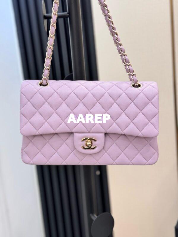 Replica Chanel CF 1112 Classic Flap Bag Qulited Lambskin with Light Gold Hardware in Lotus Pink 5