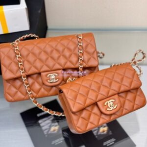 Replica Chanel CF 1112 Classic Flap Bag Qulited Lambskin with Light Gold Hardware in Caramel Brown 2