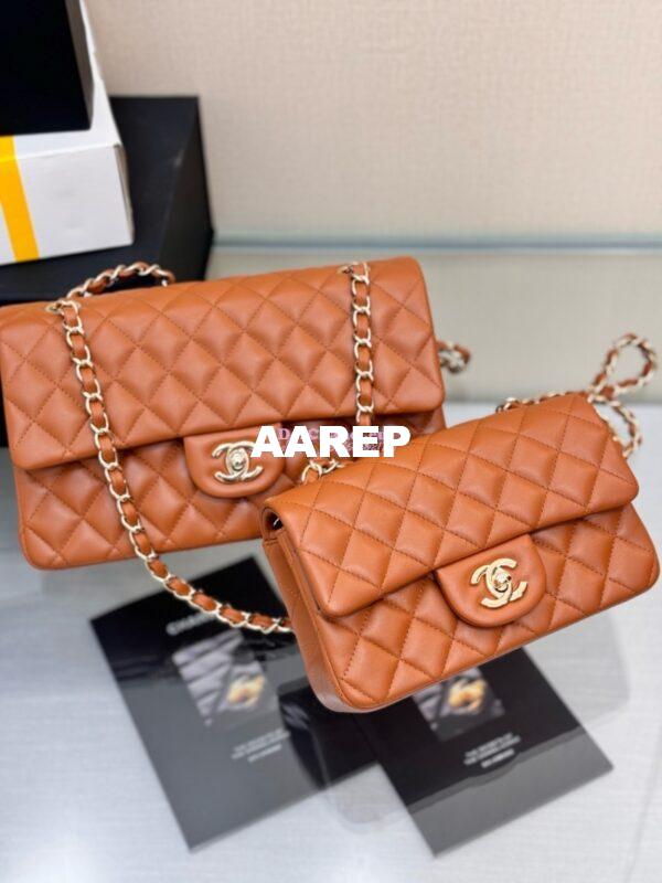 Replica Chanel CF 1112 Classic Flap Bag Qulited Lambskin with Light Gold Hardware in Caramel Brown 4