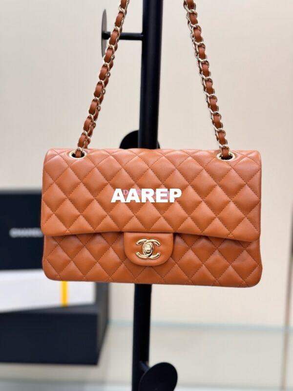 Replica Chanel CF 1112 Classic Flap Bag Qulited Lambskin with Light Gold Hardware in Caramel Brown 5