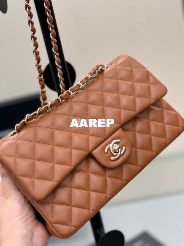 Replica Chanel CF 1112 Classic Flap Bag Qulited Lambskin with Light Gold Hardware in Caramel Brown 6
