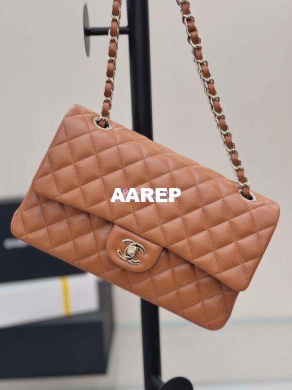 Replica Chanel CF 1112 Classic Flap Bag Qulited Lambskin with Light Gold Hardware in Caramel Brown 7